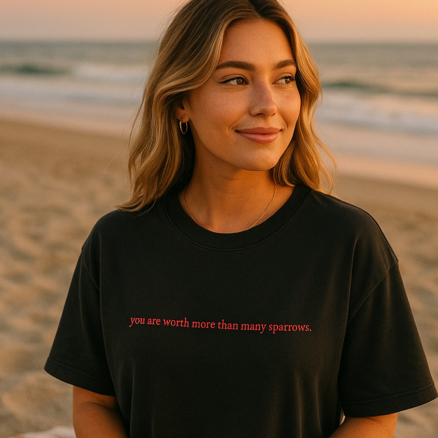You Are Worth More Than Many Sparrows | Embroidered Oversized Tee