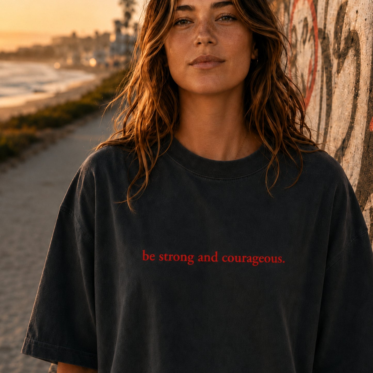 Be Strong and Courageous | Embroidered Heavy Faded Tee