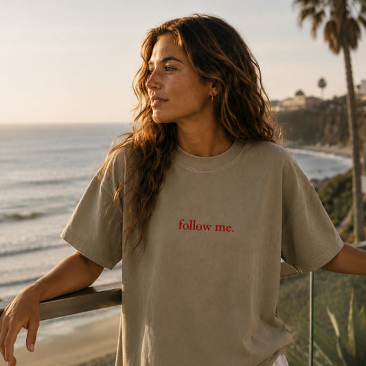 Follow Me | Embroidered Heavy Faded Tee