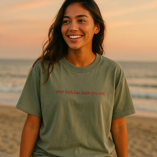 Your Faith Has Made You Well | Embroidered Oversized Tee (Luke 8:48)